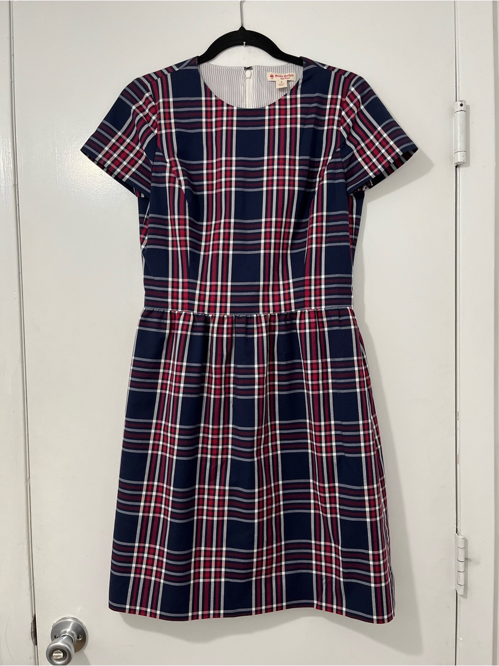 Brooks Brothers Red Fleece Plaid Red Blue Short Sleeve Dress Sz 4